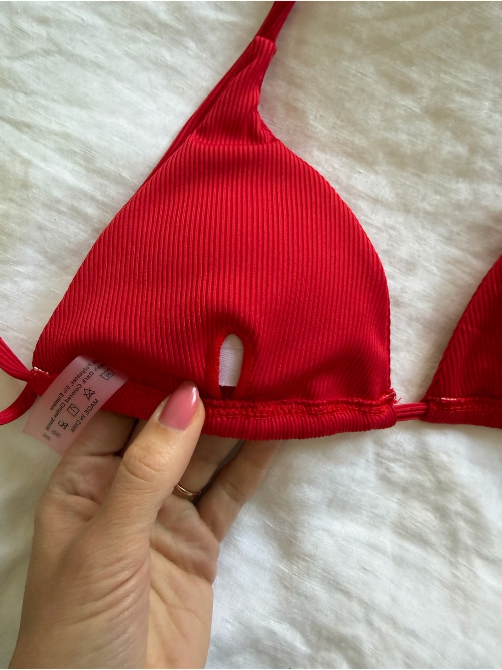 Red Ribbed String Cheeky Bikini - Picture 2 of 2